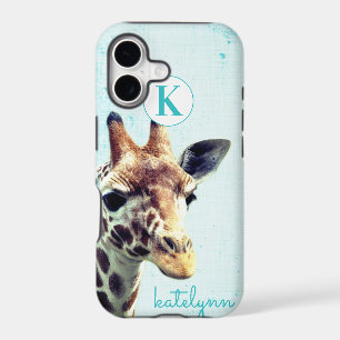 Cute Aqua Blue Peek-a-Boo Baby Giraffe Monogram