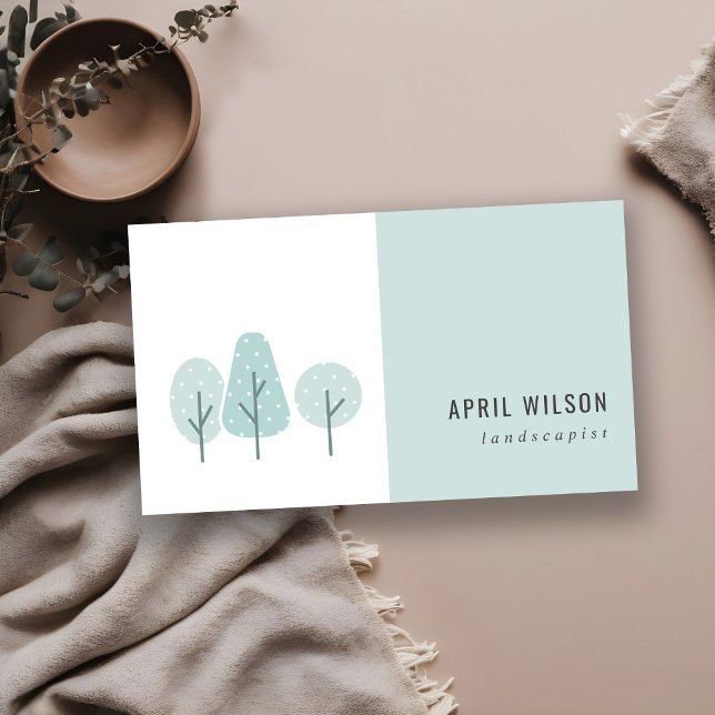 CUTE AQUA BLUE TEAL TREE TRIO LANDSCAPING SERVICE BUSINESS CARD (Creator Uploaded)