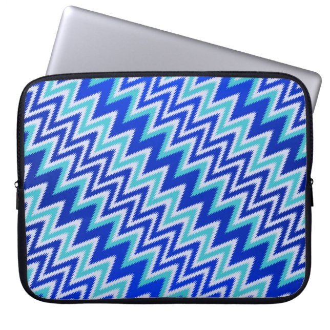 Cute aqua blue zigzag stripes laptop sleeve (Front)
