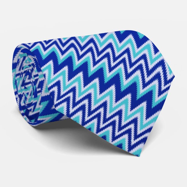 Cute aqua blue zigzag stripes tie (Rolled)
