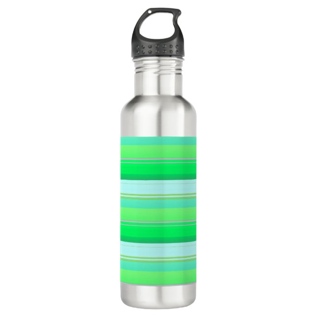 Cute aqua green stripes 710 ml water bottle (Front)