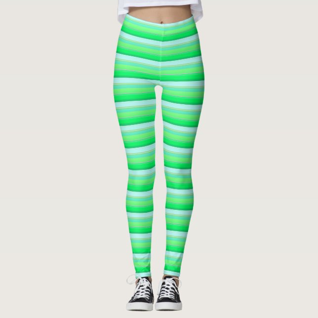 Cute aqua green stripes leggings (Front)