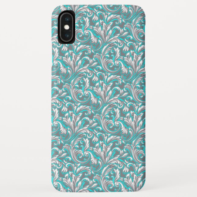 Cute aqua grey seamless floral pattern Case-Mate iPhone case (Back)
