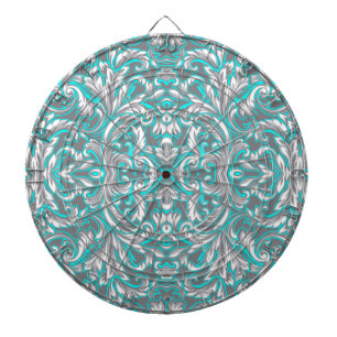 Cute aqua grey seamless floral pattern dartboard