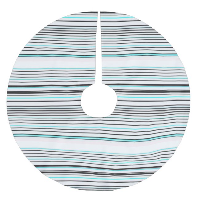 Cute aqua grey stripes brushed polyester tree skirt (Front)