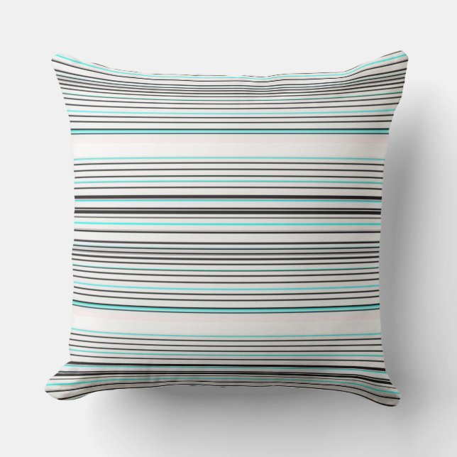 Cute aqua grey stripes cushion (Front)