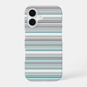 Cute aqua grey stripes iPhone 16 case