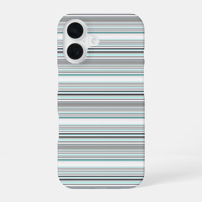 Cute aqua grey stripes iPhone 16 case (Back)