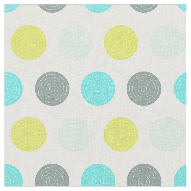 Cute Aqua Mint Blue Yellow Polka Dot Pattern Fabric (Close Up)