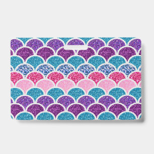 cute aqua turquoise pink purple mermaid scales ID badge
