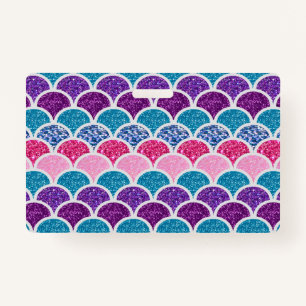 cute aqua turquoise pink purple mermaid scales ID badge