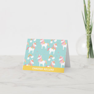Cute Aqua Unicorns Personalised Stationery Note Card