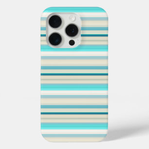 Cute aqua white stripes iPhone 15 pro case