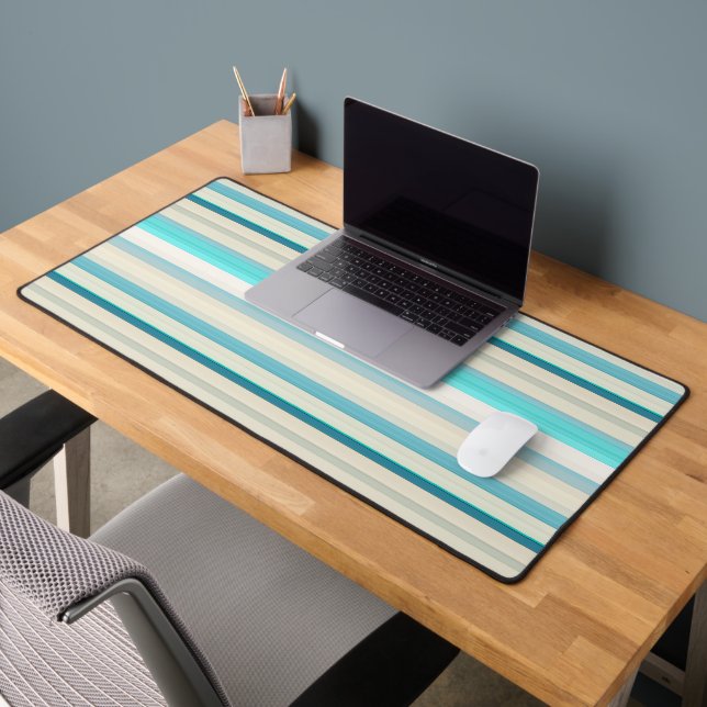 Cute aqua white stripes desk mat (Office 2)