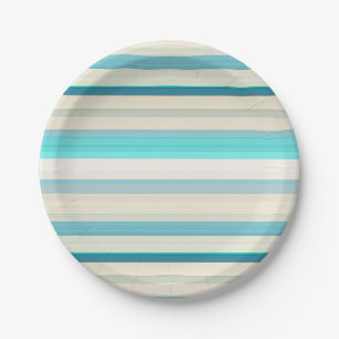 Cute aqua white stripes paper plate