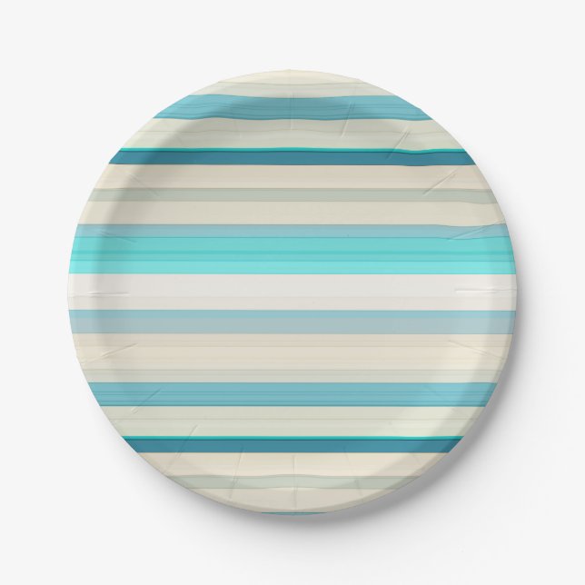Cute aqua white stripes paper plate (Front)