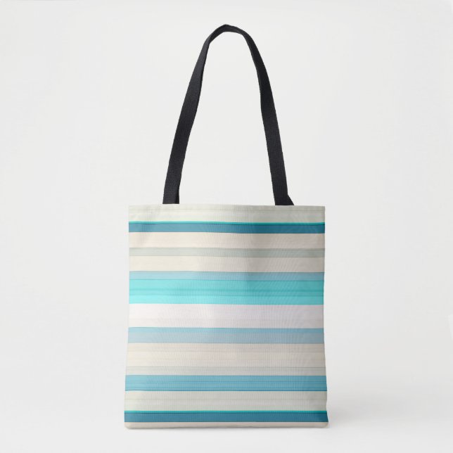Cute aqua white stripes tote bag (Front)