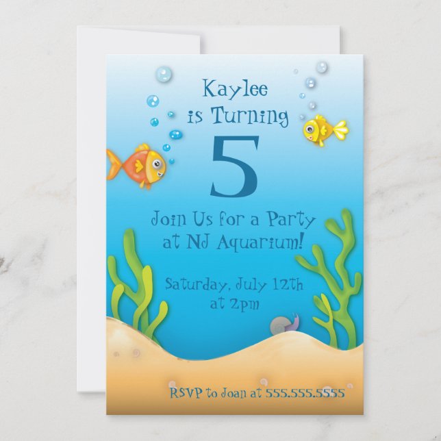 cute aquarium fishy birthday party invitation (Front)