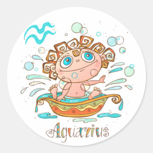 Cute Aquarius Bath Splashing Classic Round Sticker