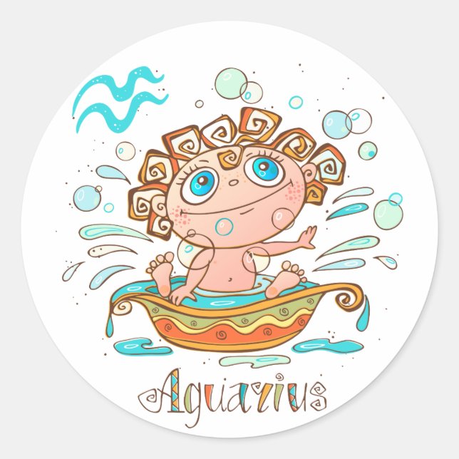 Cute Aquarius Bath Splashing Classic Round Sticker (Front)