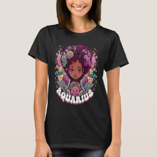 Cute Aquarius Zodiac Afro Girl January February Bi T-Shirt