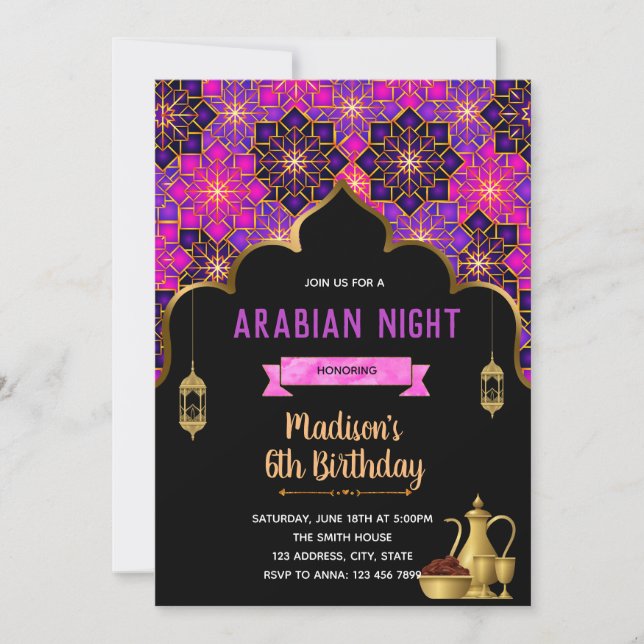 Cute Arabian Nights theme party invitation (Front)