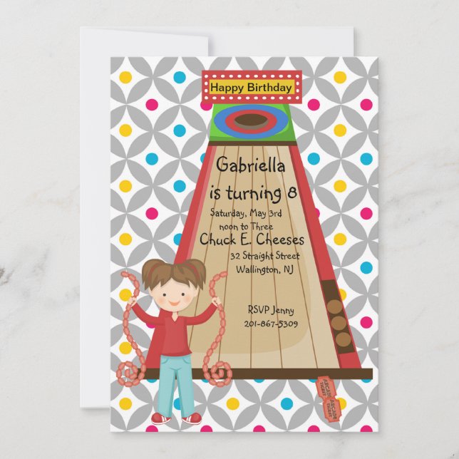 Cute Arcade Skee Ball Girls Birthday Invitation (Front)