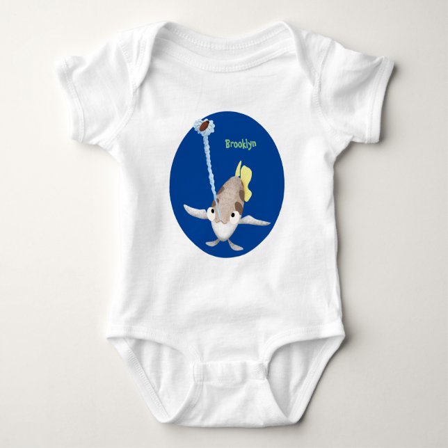 Cute Archerfish cartoon illustration  Baby Bodysuit (Front)
