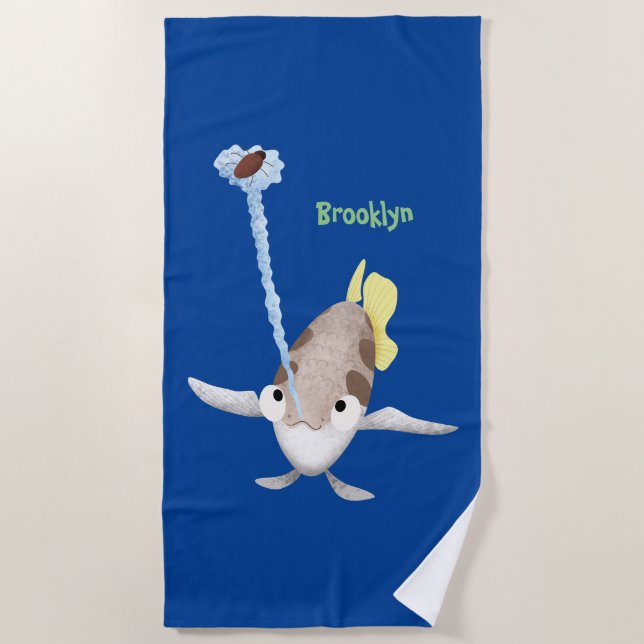 Cute Archerfish cartoon illustration  Beach Towel (Front)