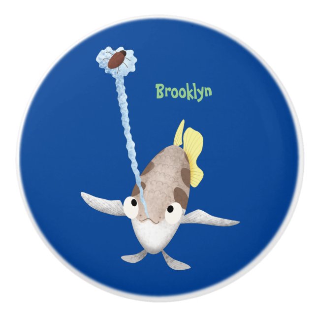 Cute Archerfish cartoon illustration Ceramic Knob (Front)