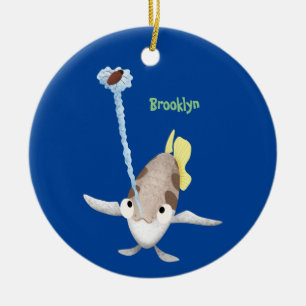 Cute Archerfish cartoon illustration Ceramic Tree Decoration