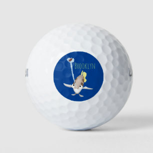 Cute Archerfish cartoon illustration Golf Balls