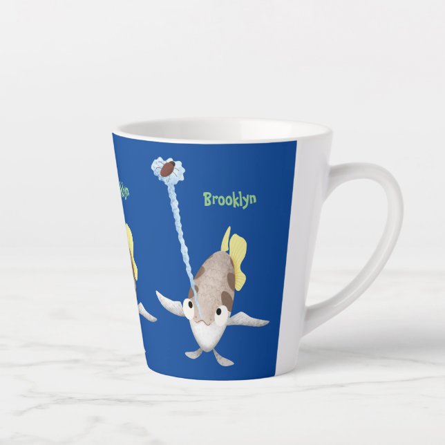Cute Archerfish cartoon illustration Latte Mug (Right)