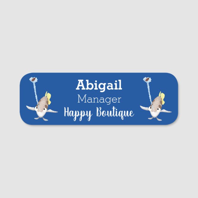 Cute Archerfish cartoon illustration Name Tag (Front)