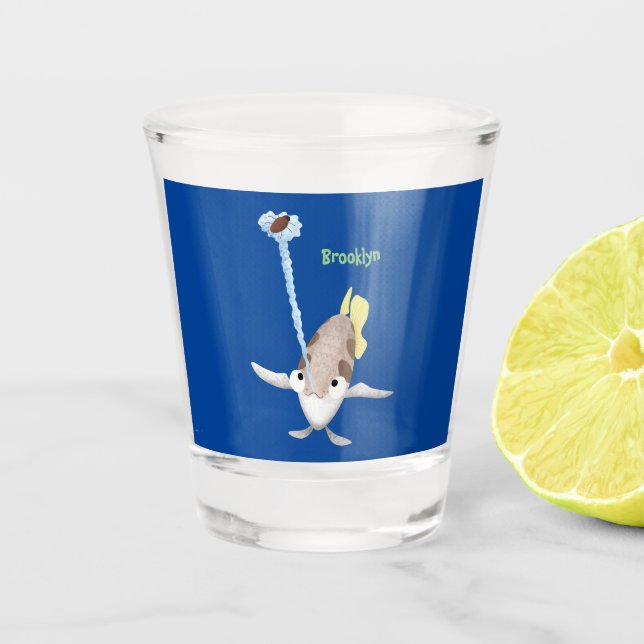 Cute Archerfish cartoon illustration  Shot Glass (Front)
