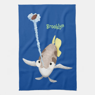Cute Archerfish cartoon illustration Tea Towel