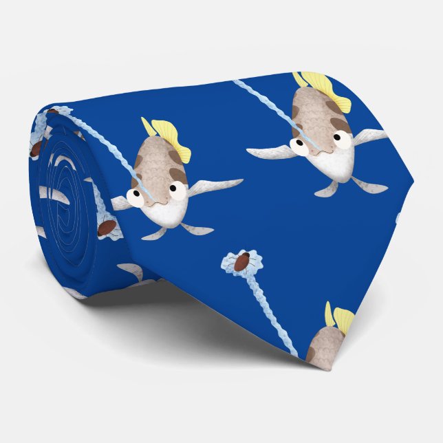 Cute Archerfish cartoon illustration Tie (Rolled)