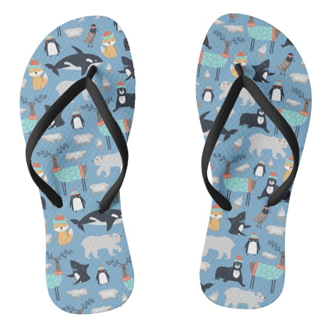 Cute Arctic Animals Seamless Pattern Jandals (Footbed)