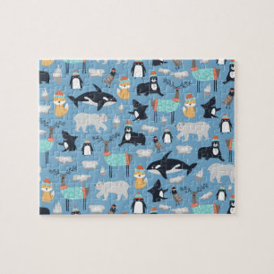 Cute Arctic Animals Seamless Pattern Tote Bag Jigsaw Puzzle