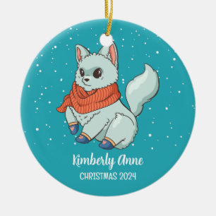 Cute Arctic Fox Christmas Snowy Winter Holiday Ceramic Tree Decoration