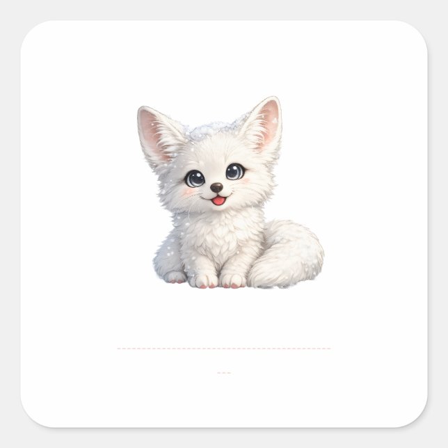 Cute Arctic Fox Cosy Positive Vibes Design Square Sticker (Front)