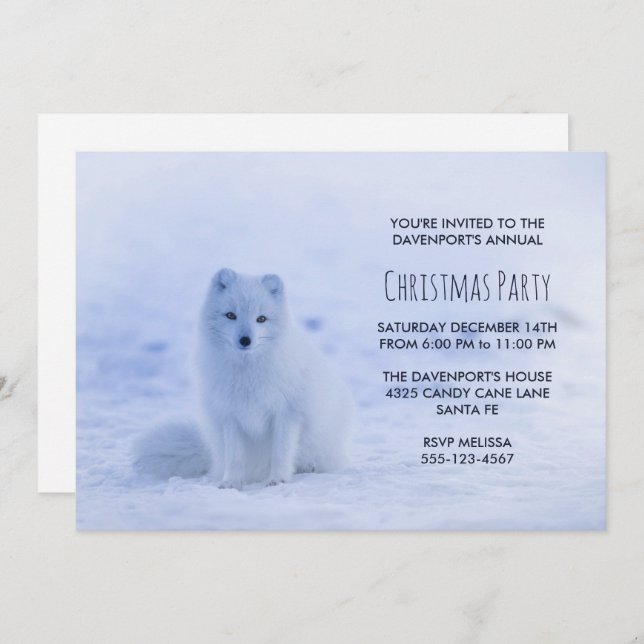 Cute Arctic Fox on Snow Christmas Party Invitation (Front/Back)