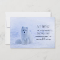 Cute Arctic Fox on Snow Christmas Party
