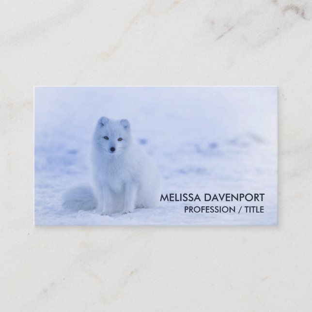 Cute Arctic Fox on Snowy Winter Background Business Card (Front)
