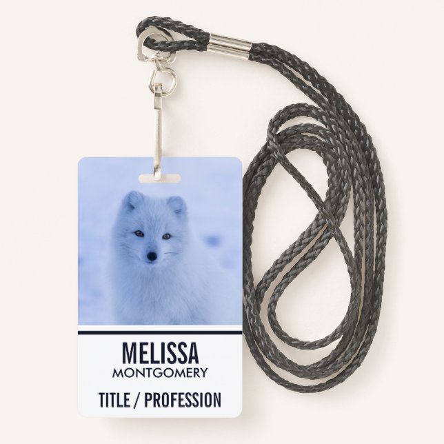 Cute Arctic Fox on Snowy Winter Background ID Badge (Front with Lanyard)