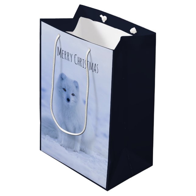 Cute Arctic Fox on Snowy Winter Background Medium Gift Bag (Front Angled)