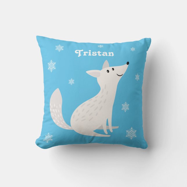 Cute Arctic Fox Snowflake Kid's Bedroom Cushion (Front)
