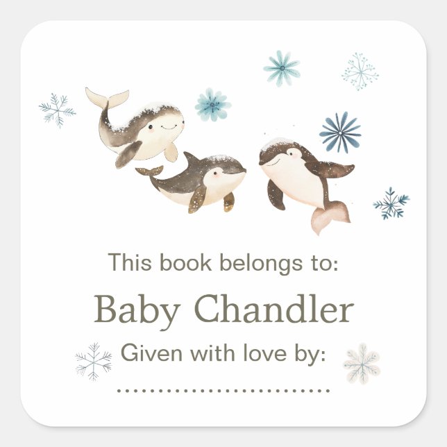Cute Arctic Whale Baby Shower Square Sticker (Front)