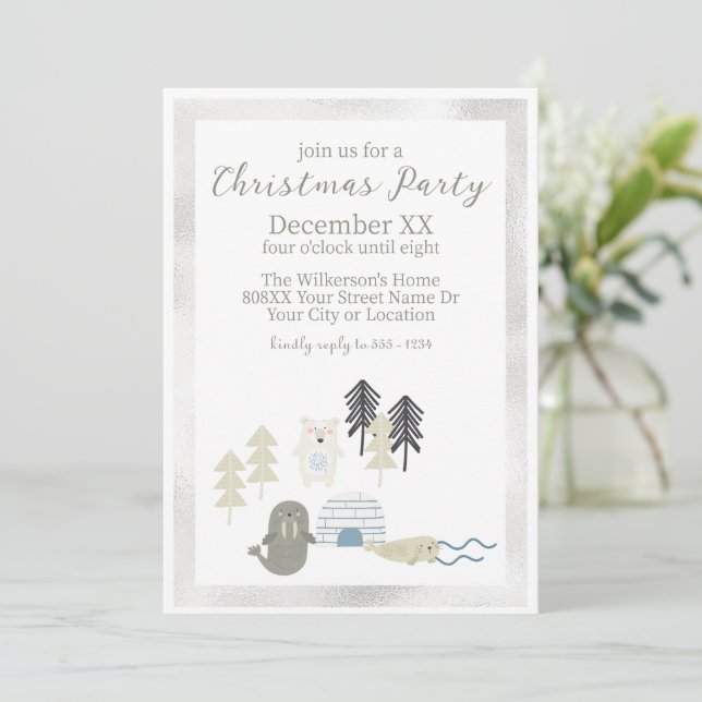 Cute Arctic Winter Animals Invitation (Standing Front)