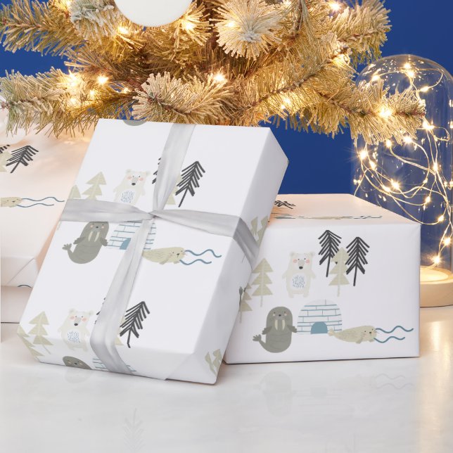 Cute Arctic Winter Animals Wrapping Paper (Holidays)